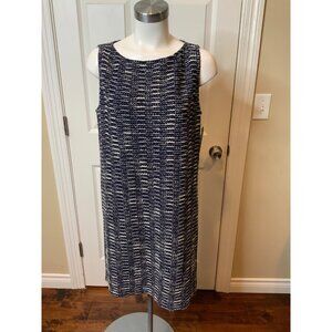 St. John Black Label Navy Blue & White Tweed Knit Sleeveless Shift Dress Size 10